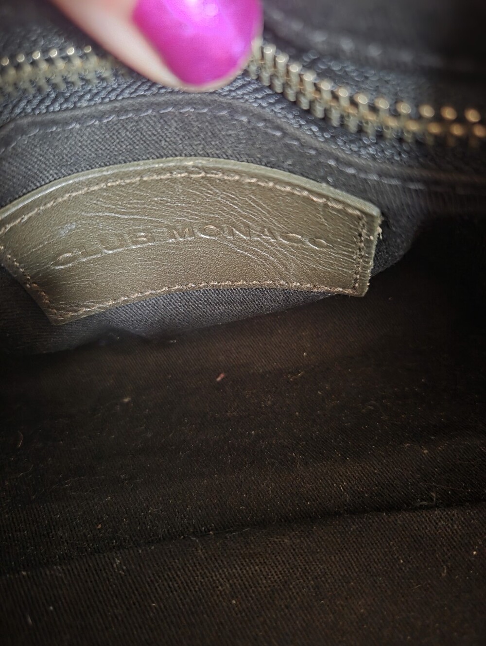 Club Monaco Olive Green Duffel with Blue and Yellow Center Stripe - Picture 6 of 7